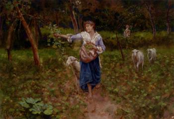 弗朗西斯科 保羅 米蓋提 A Shepherdess In A Pastoral Landscape